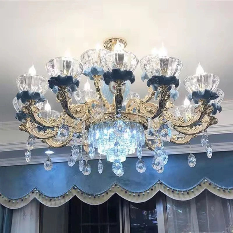lustre en cristal moderne avec éclairage suspendu en métal - vue 4 sur 13