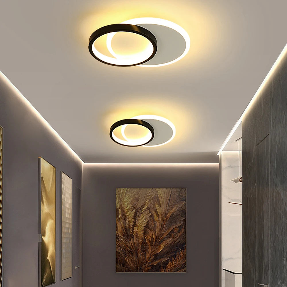 lustre led allée plafonnier noir blanc - vue 7 sur 12