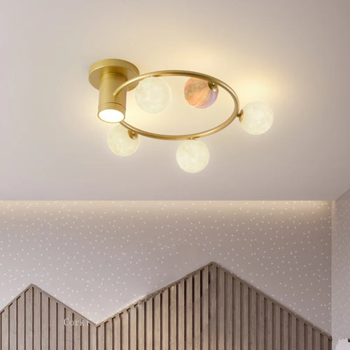 plafonnier design en métal noir doré boule blanche pour intérieur moderne - vue 3 sur 18