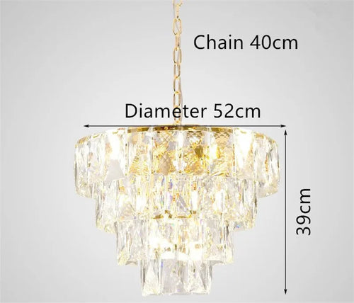 lustre rond en acier doré avec cristal et éclairage led intérieur - vue 6 sur 9