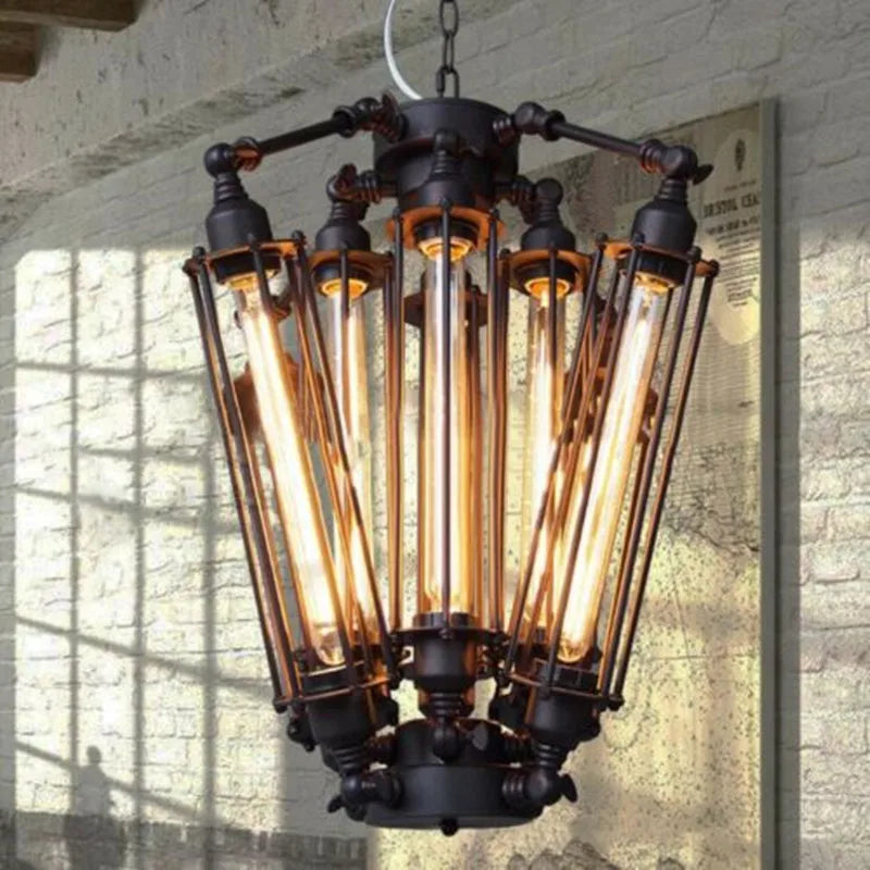 Suspension industrielle 8 têtes Loft lampe steampunk américaine café salle à manger Suspension en chaîne de fer Suspension de bar vintage