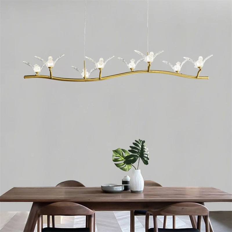 lustre moderne de luxe en cristal avec lampe d'oiseau led