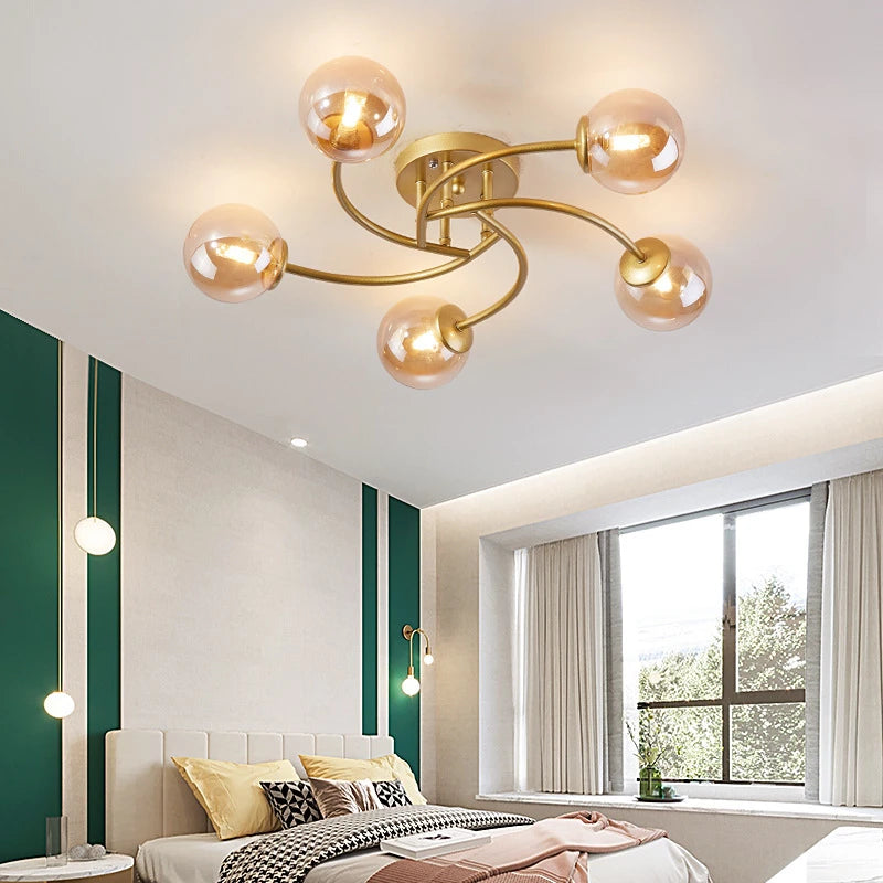 plafonnier nordique simple en verre avec led moderne