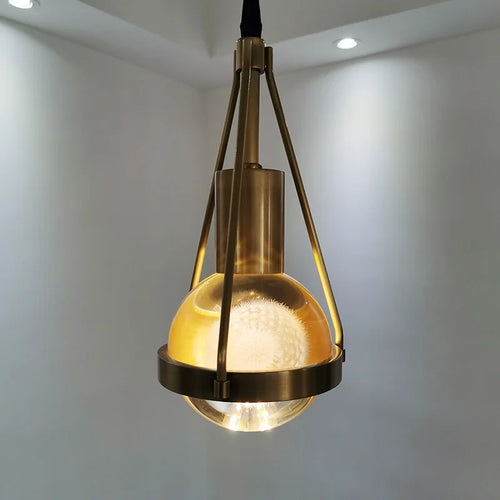 suspension luminaire loft led en cuivre cristal nordique