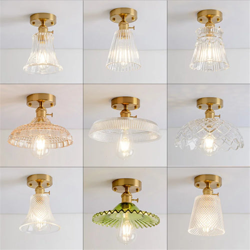 Plafonnier en verre nordique rétro Loft Vintage plafonnier salle à manger couloir moderne cuivre E27 plafond abat-jour en verre