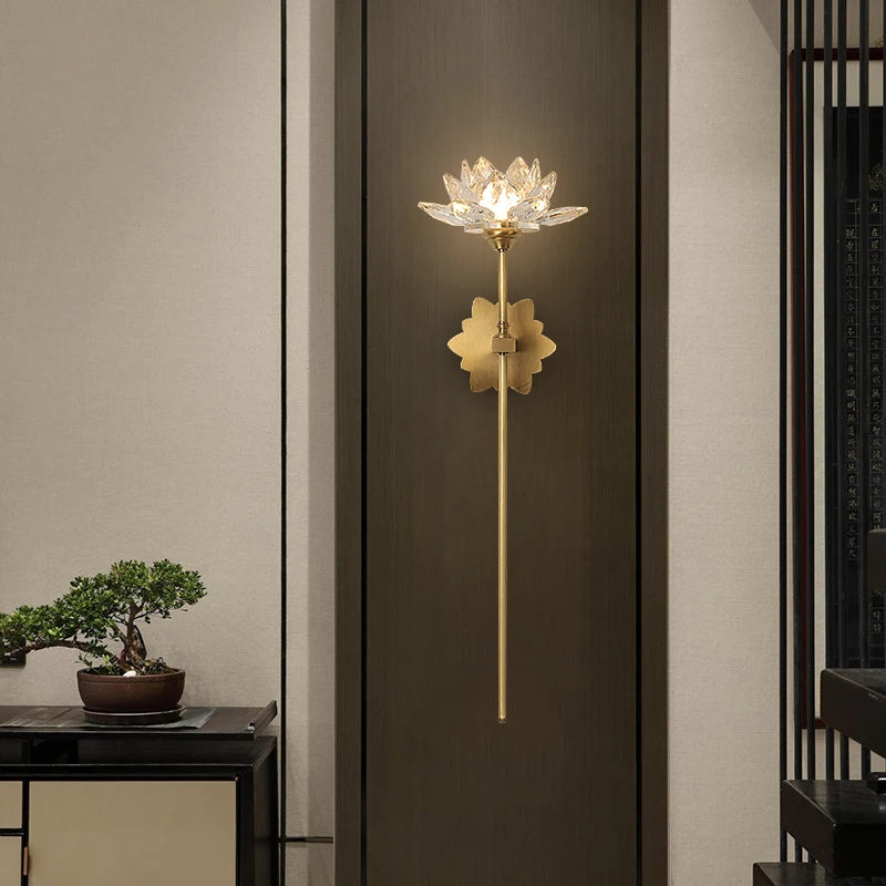 Applique murale LED en cristal de luxe en forme de lotus