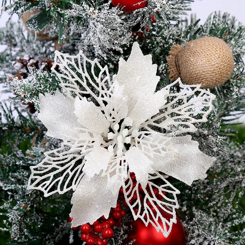 décoration suspendue fleur pailletée pour arbre de noël