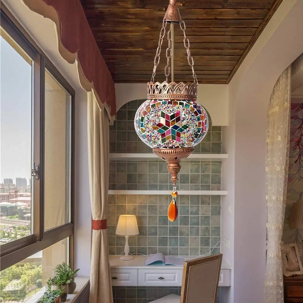 suspension en mosaïque style méditerranéen lampe rétro bohème décorative - vue 5 sur 10