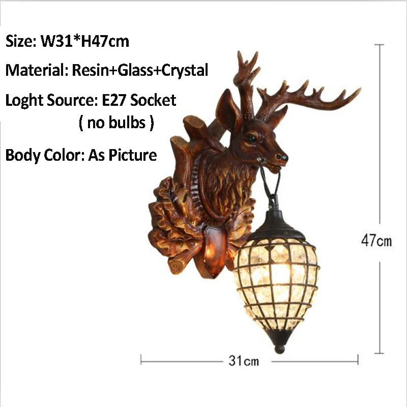 applique murale rétro en bois avec tête de cerf