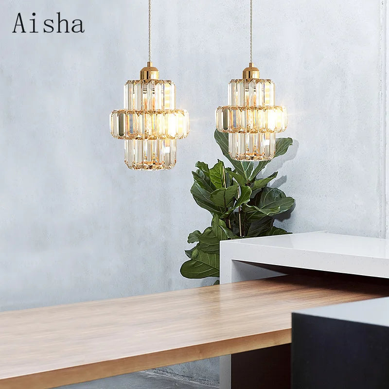 suspension en cristal doré style loft design moderne luxe - vue 5 sur 6