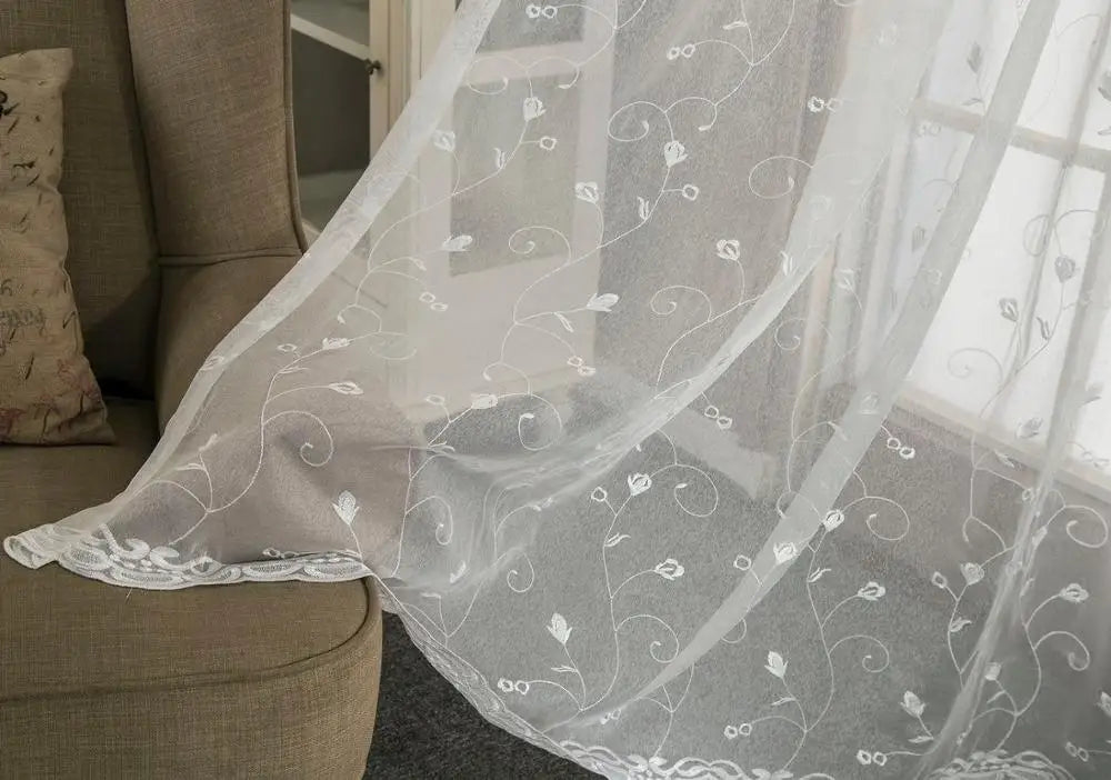 Voilage brodé floral festonné style américain salon chambre