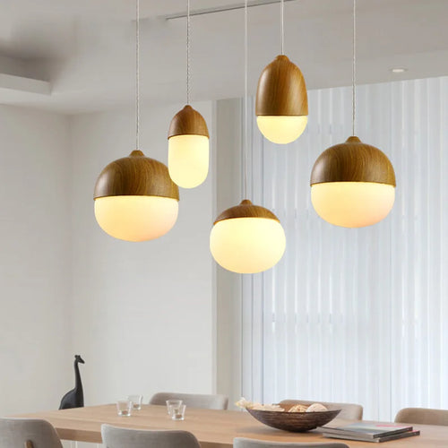 lustre led rond en bois et fer forgé moderne