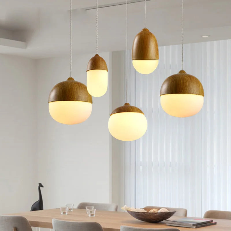 lustre led rond en bois et fer forgé moderne - vue 3 sur 10
