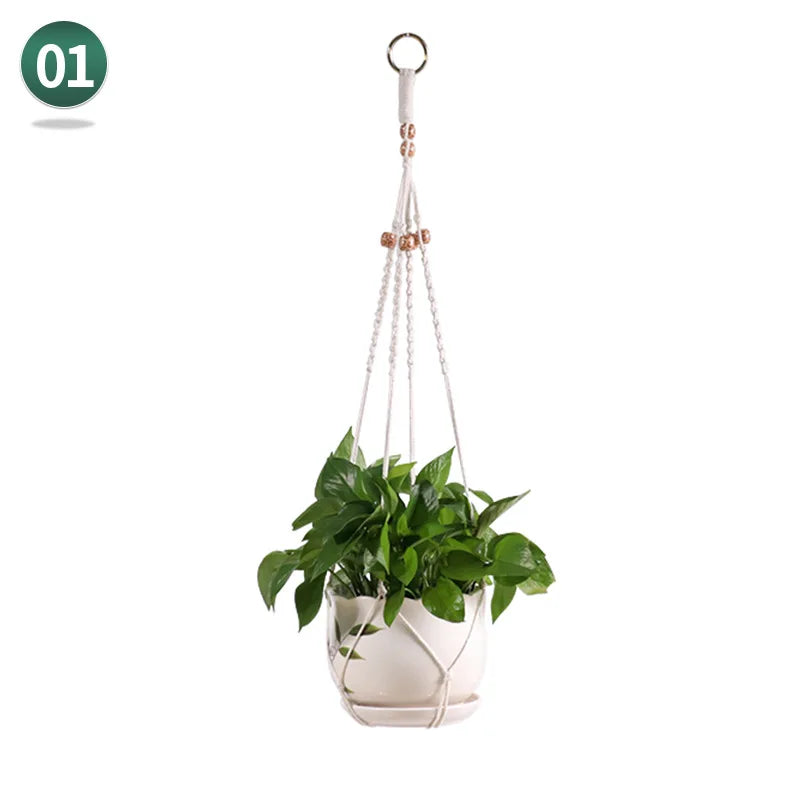 panier suspendu en macramé pour plantes artisanales décoration intérieure - vue 15 sur 18
