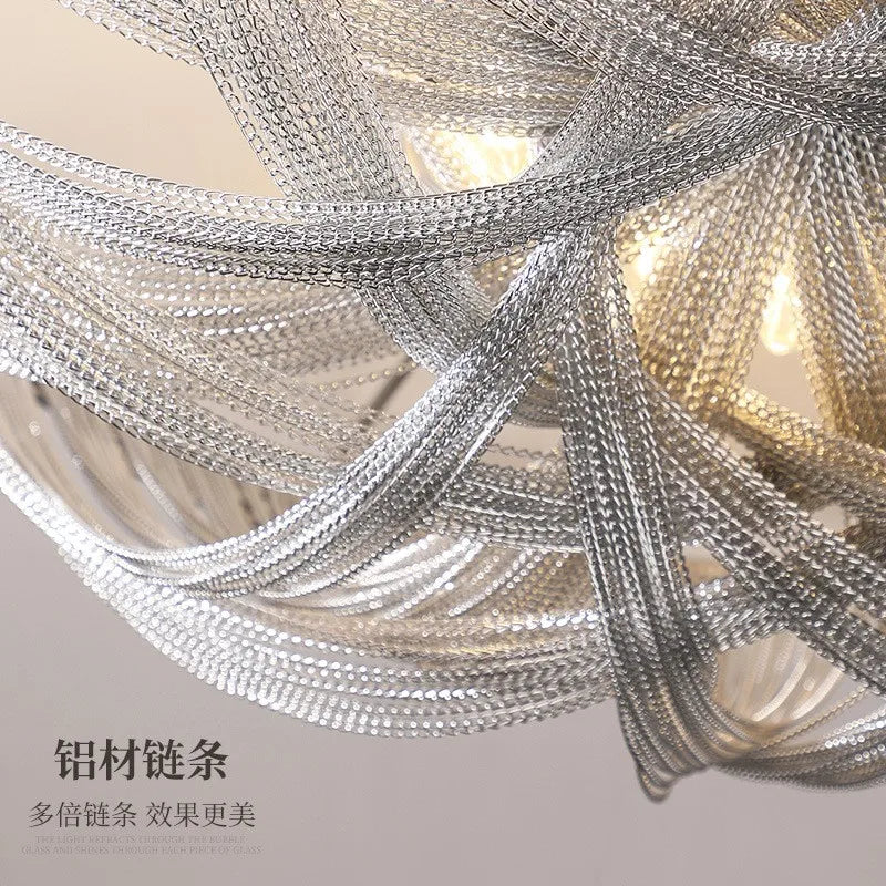 Designer LED Deiling Light Handmade Tassel Aluminum Chain Ceiling Light, Suitable For Living Room/Bedroom Home Decoration Lights - vue 6 sur 11