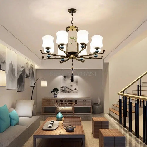 lustre moderne simple rétro avec lumières led élégantes - vue 4 sur 9