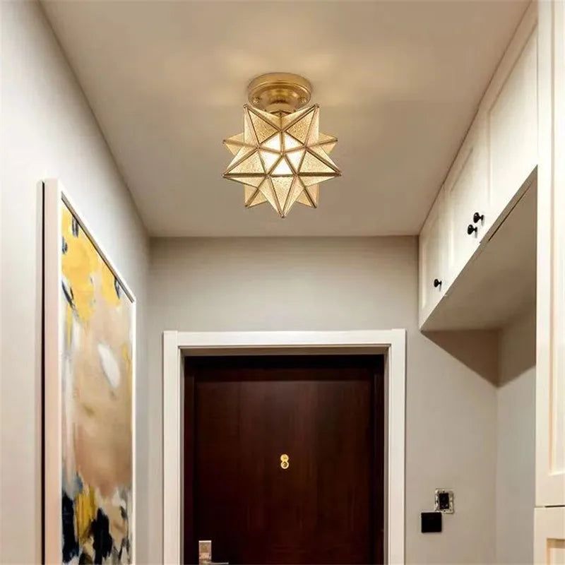 plafonnier moderne en forme de pentagramme doré déco
