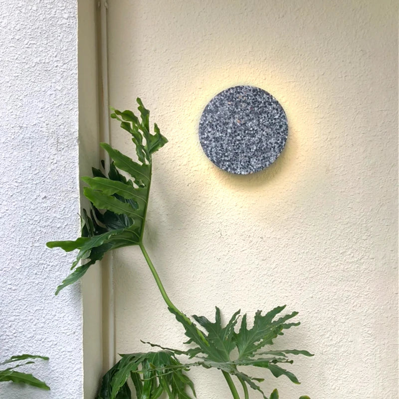 Applique extérieure LED étanche jardin rond intérieur Terrazzo &amp; acrylique décoration fond applique murale terrasse éclairage mural - vue 6 sur 15