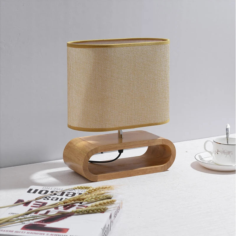 lampe de table nordique en bois créative moderne abat-jour en lin