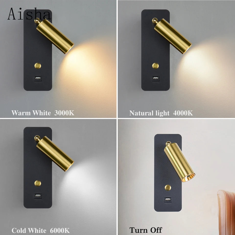 applique murale led moderne artistique avec interrupteur et usb - vue 6 sur 9