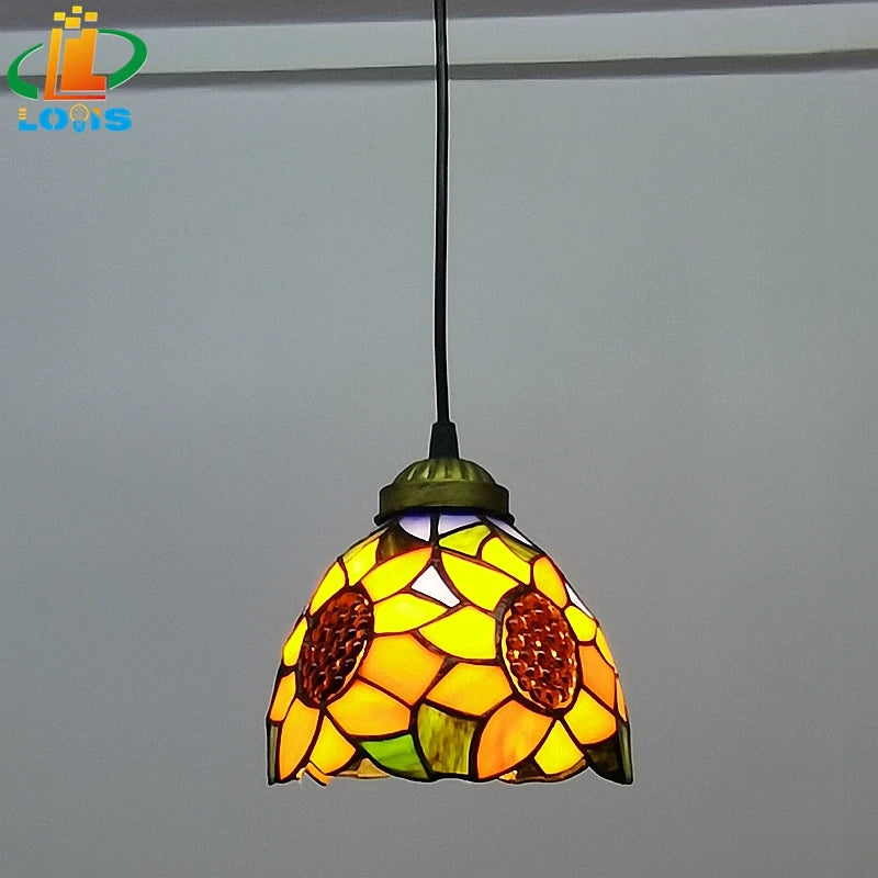 lustre style européen tournesol en verre vintage pour bar - vue 8 sur 8