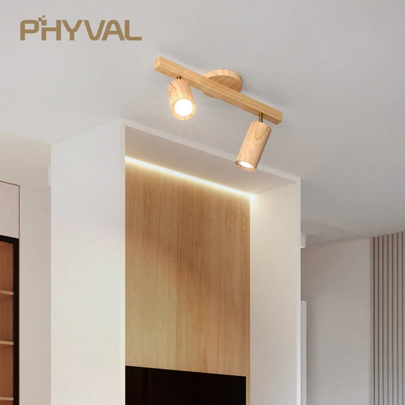 Plafonnier projecteurs spots sur rail LED nordique salon mur allée barre éclairage magasin de vêtements en bois