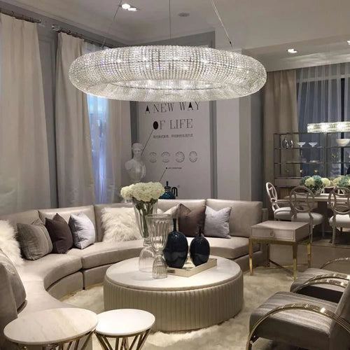 lustre design moderne à led avec anneau en cristal - vue 6 sur 6