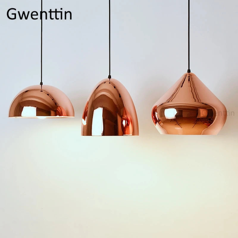 suspension moderne en fer et cuivre avec miroir à led - vue 10 sur 11