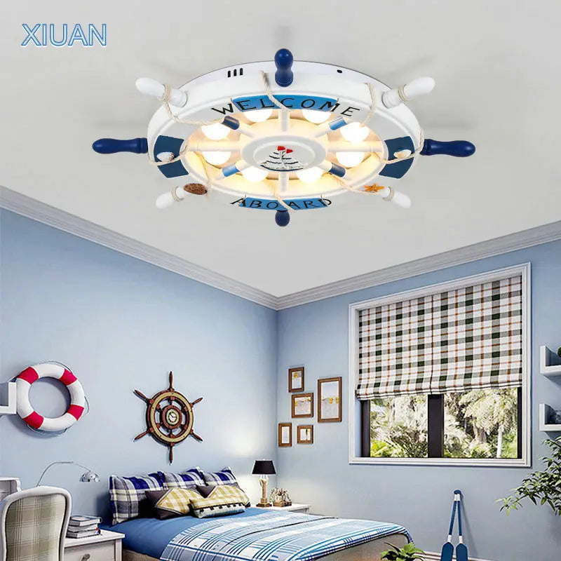 lustre méditerranéen en bois pour enfants avec led - vue 3 sur 10