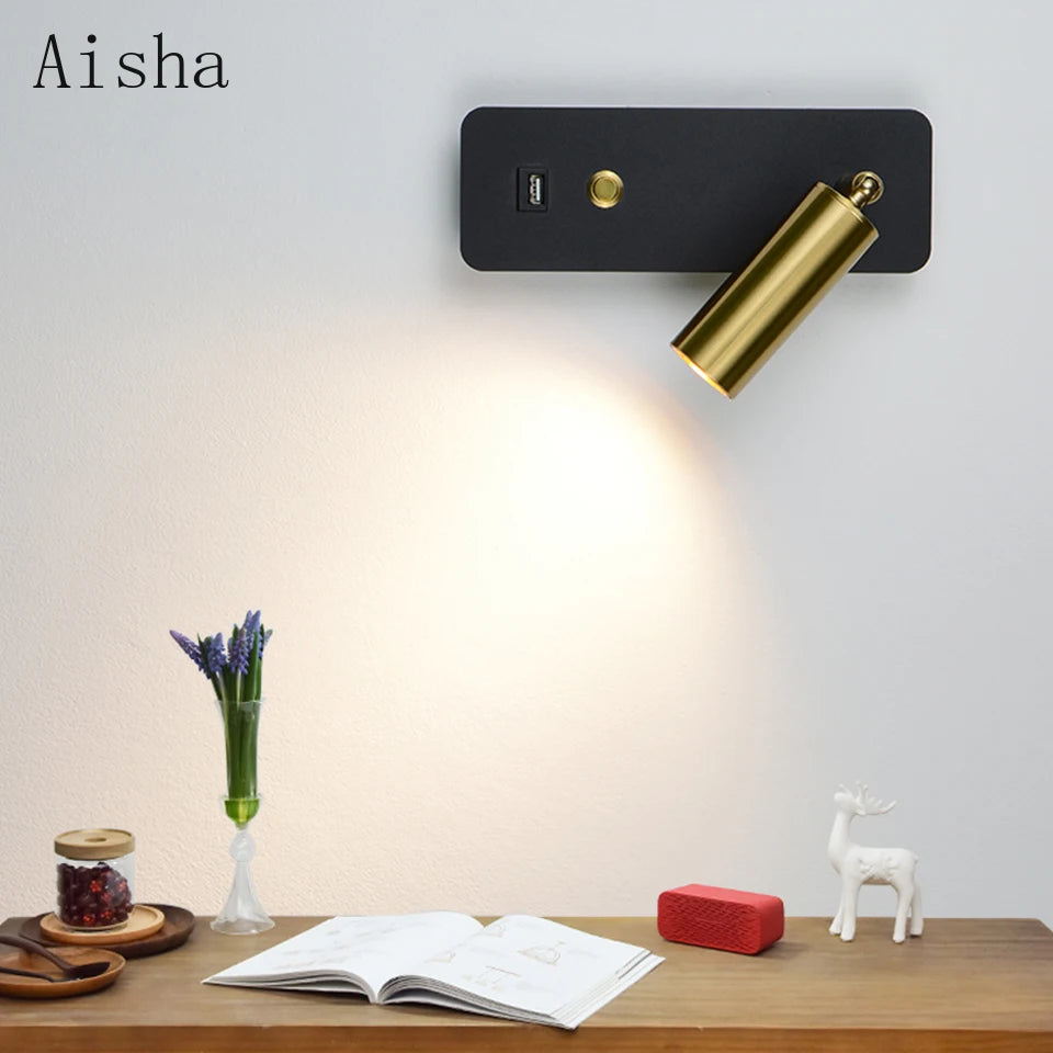 applique murale led moderne artistique avec interrupteur et usb - vue 5 sur 9