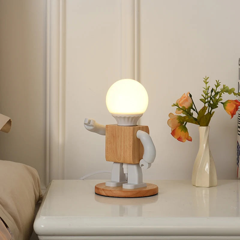 lampe table moderne en bois blanc led enfants veilleuse - vue 4 sur 6