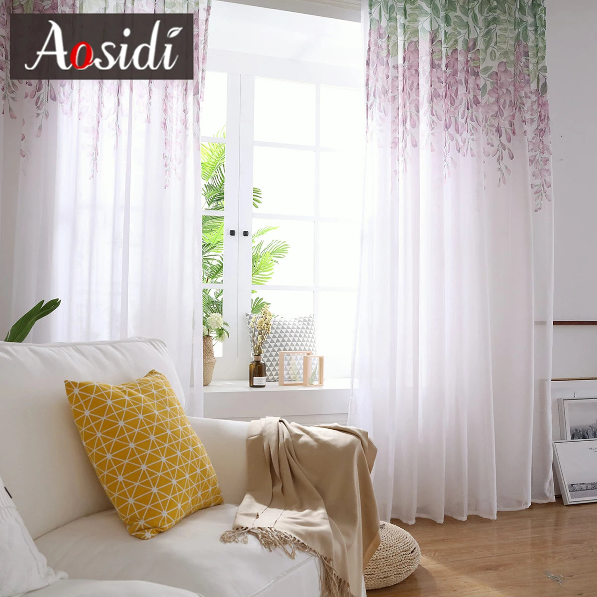 Voilage tulle motif floral moderne pour salon chambre - vue 4 sur 7