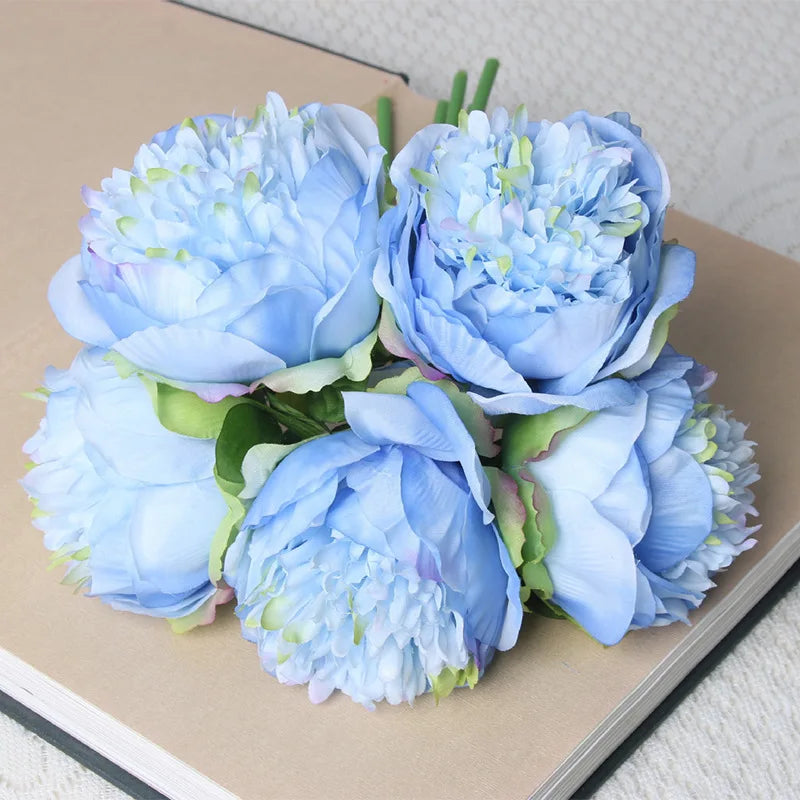 bouquet de 5 têtes de roses et pivoines artificielles pour mariage décoration - vue 8 sur 13