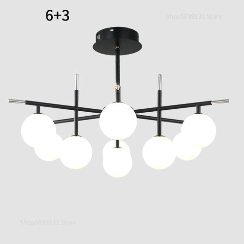 lustre nordique en fer avec boule de verre led pour restaurant - vue 15 sur 20