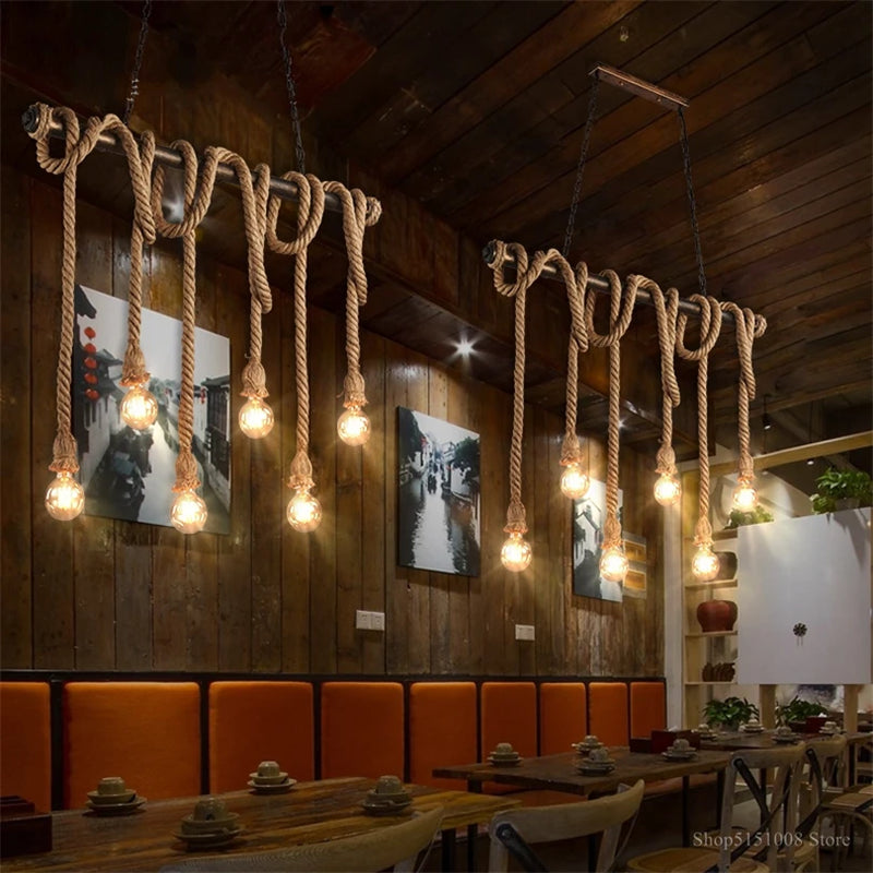 lumière suspendue style industriel rétro avec corde de chanvre