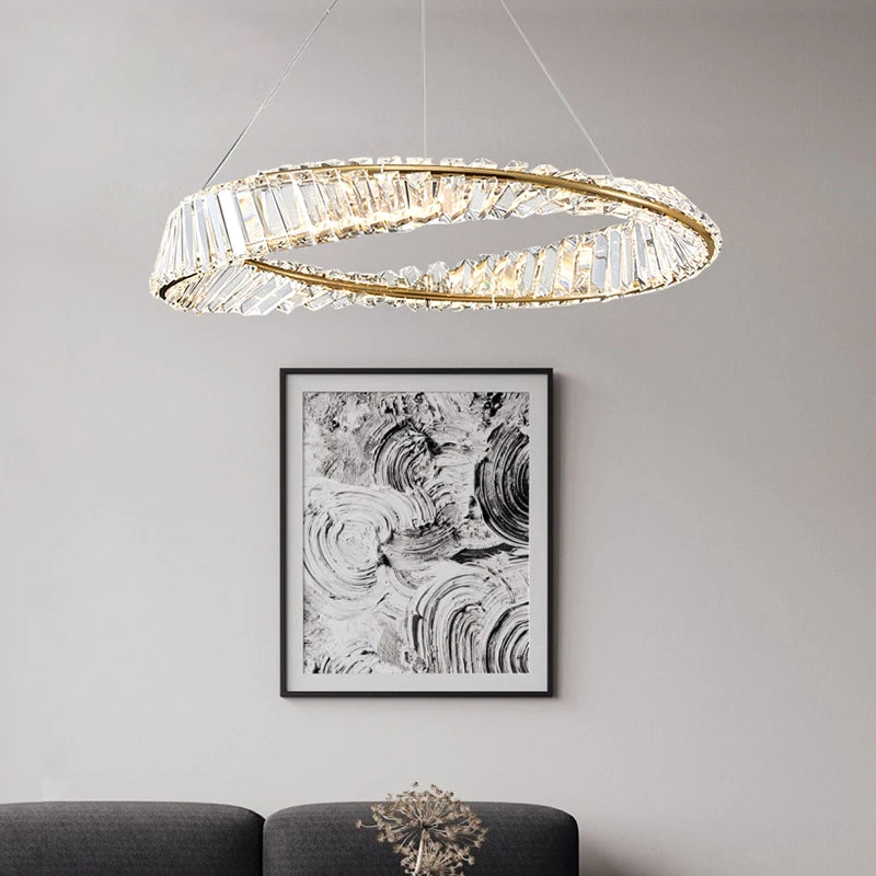 lustre moderne de luxe en cristal lampe annulaire suspendue - vue 6 sur 9
