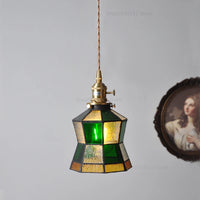 petit lustre nordique en cuivre avec verre coloré