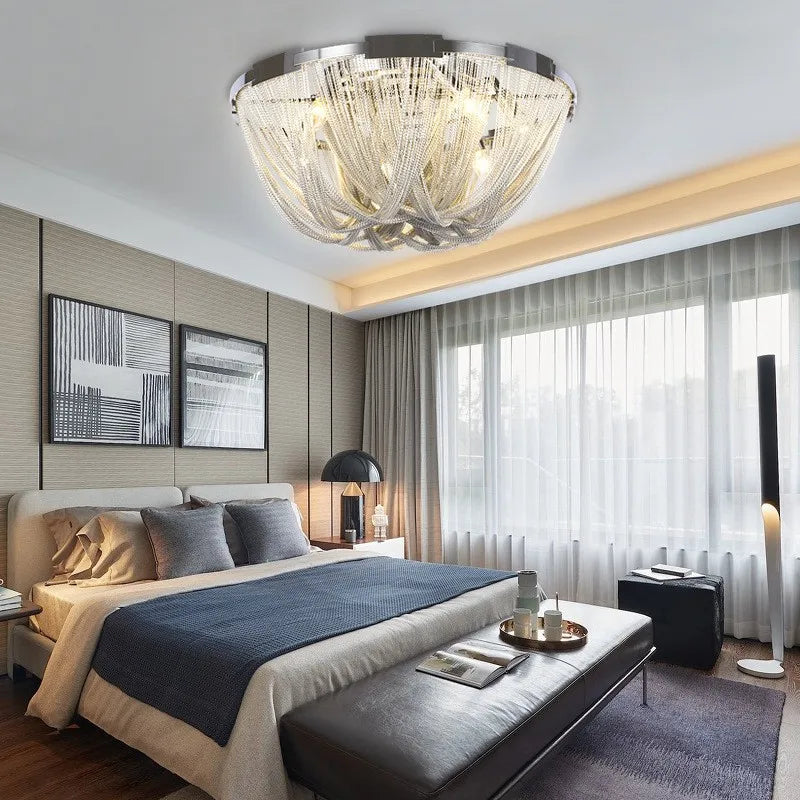Designer LED Deiling Light Handmade Tassel Aluminum Chain Ceiling Light, Suitable For Living Room/Bedroom Home Decoration Lights - vue 4 sur 11