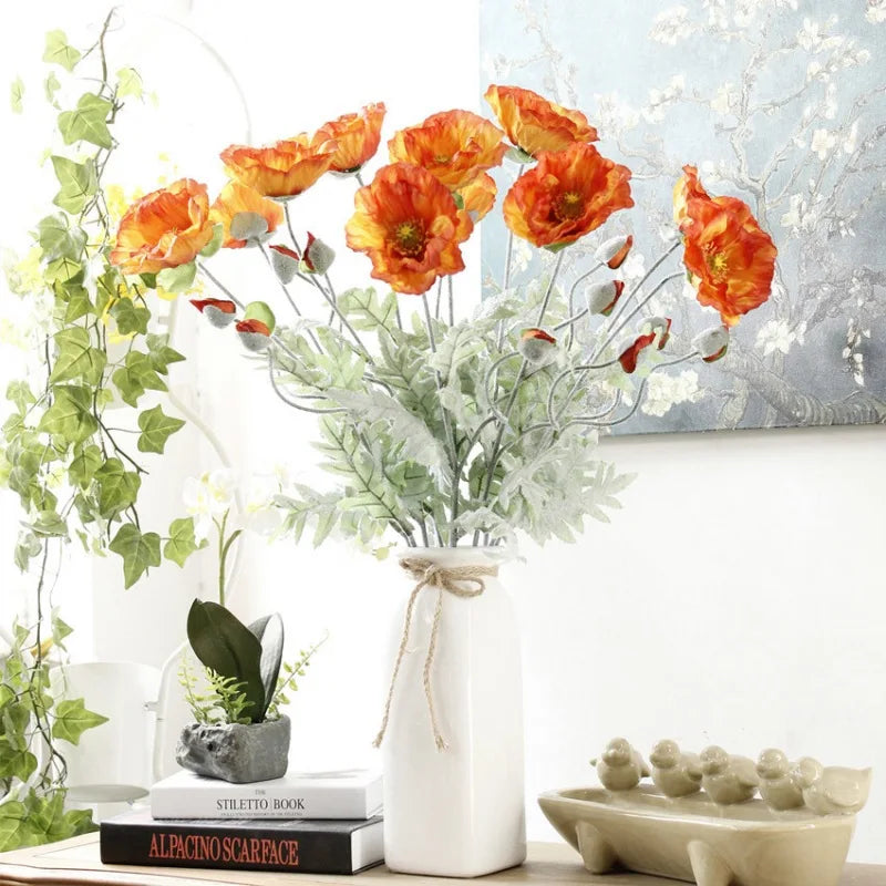 grande branche de fleurs artificielles pavot pour décoration printemps - vue 3 sur 9