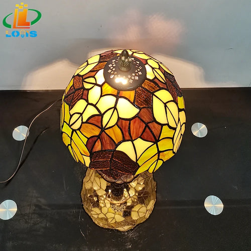 lampe de bureau tiffany en verre coloré avec support métal - vue 6 sur 5