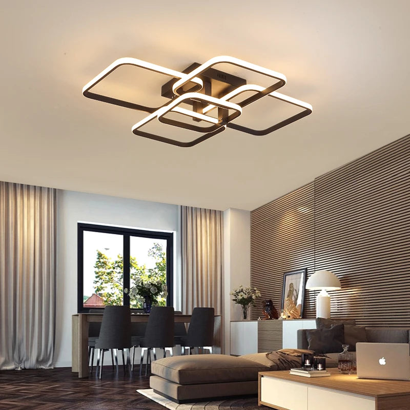 FANPINFANDO Rectangle acrylique aluminium plafond moderne à LEDs lumières pour salon chambre blanc/noir Led plafonniers