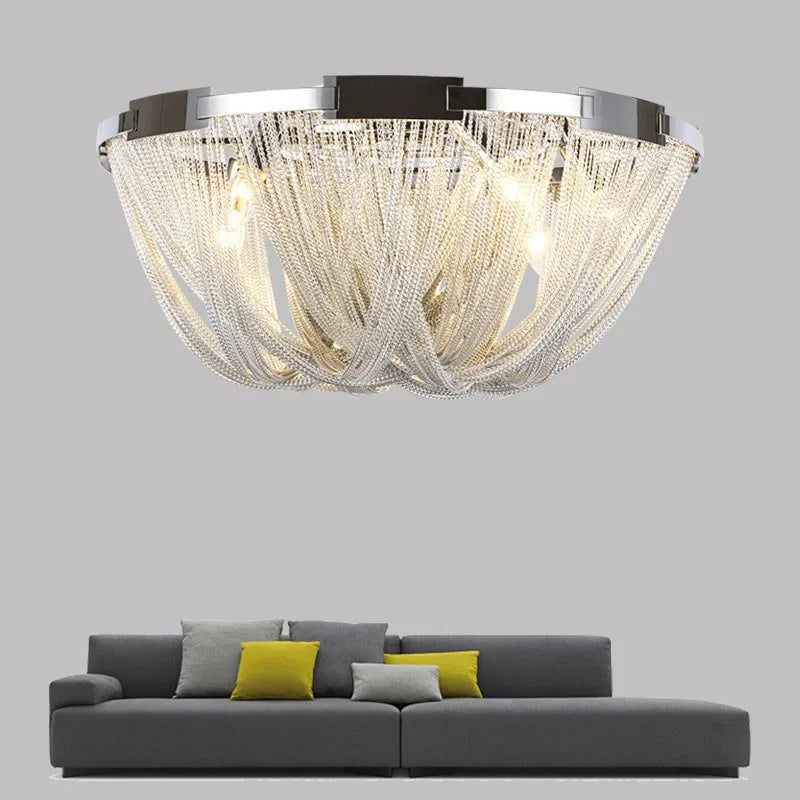 Designer LED Deiling Light Handmade Tassel Aluminum Chain Ceiling Light, Suitable For Living Room/Bedroom Home Decoration Lights - vue 2 sur 11