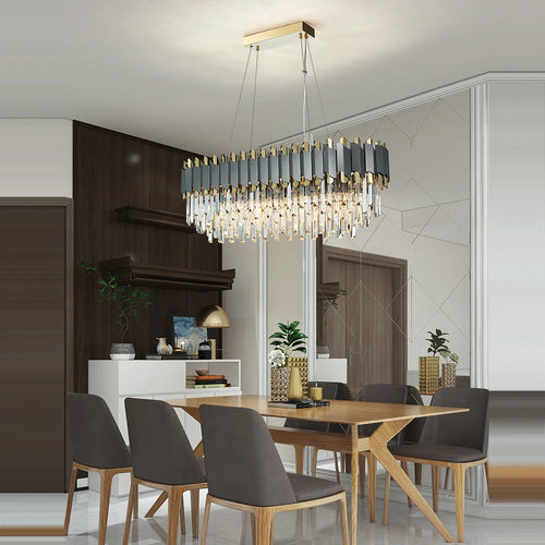 lustre art déco en acier inoxydable et cristal élégant et moderne - vue 4 sur 15