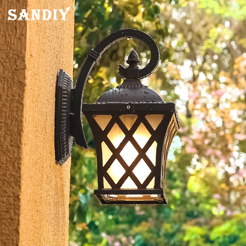 SANDIY luminaires muraux extérieurs lampe de porche Vintage applique rétro noir + verre pour Villa balcon allée jardin éclairage extérieur