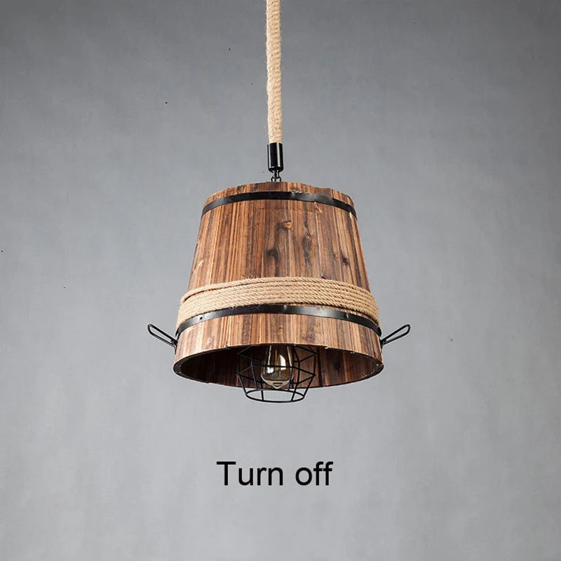 Américain rétro Loft baril lumière industrielle créative salle à manger café Restaurant lumière réglable lustre bois Drolight