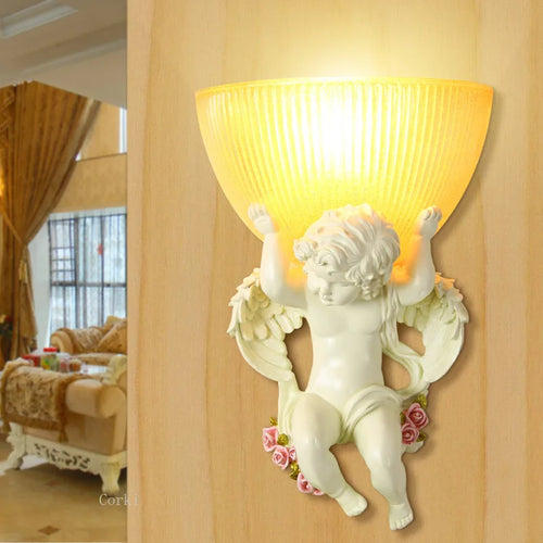 applique murale en résine d'art européen ange led - vue 2 sur 9