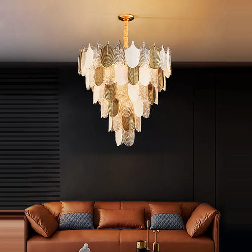 lustre design art déco moderne en acier inoxydable à led - vue 4 sur 12