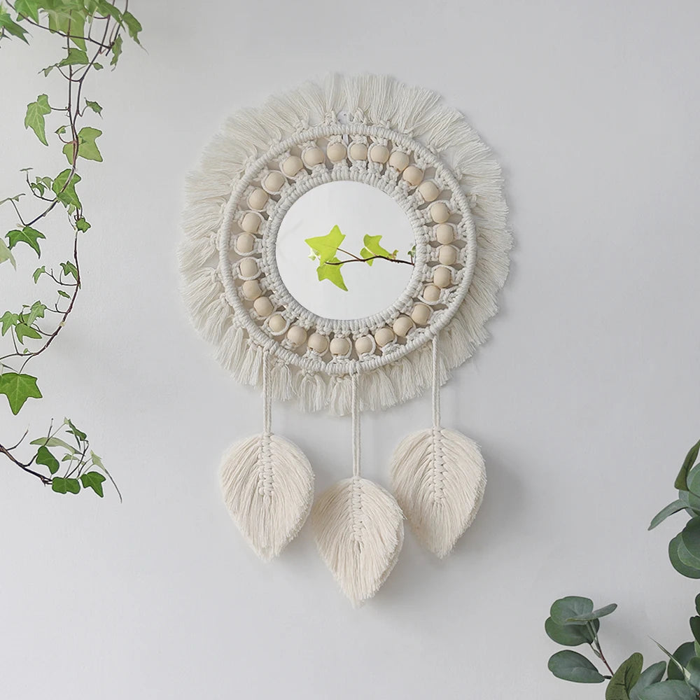 miroir mural en macramé style bohème pour décoration intérieure - vue 5 sur 14