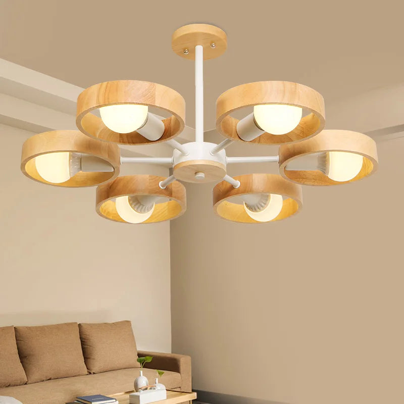 lustre scandinave minimaliste rotation 360 degrés luminaires suspendus bois créatifs - vue 4 sur 22