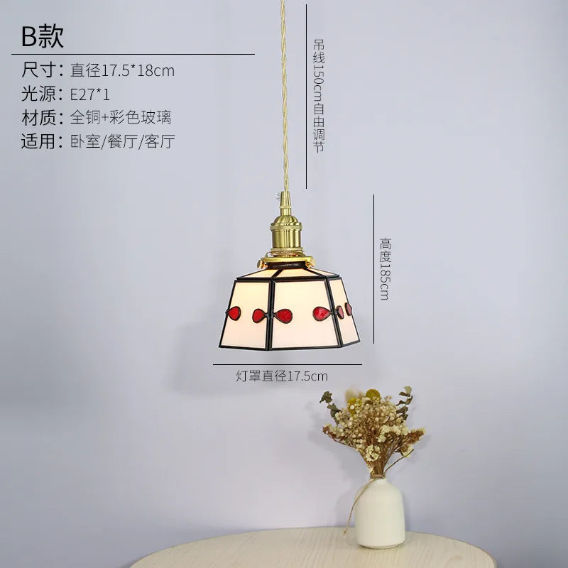 suspension rétro en verre teinté style japonais pour décoration intérieure - vue 8 sur 9